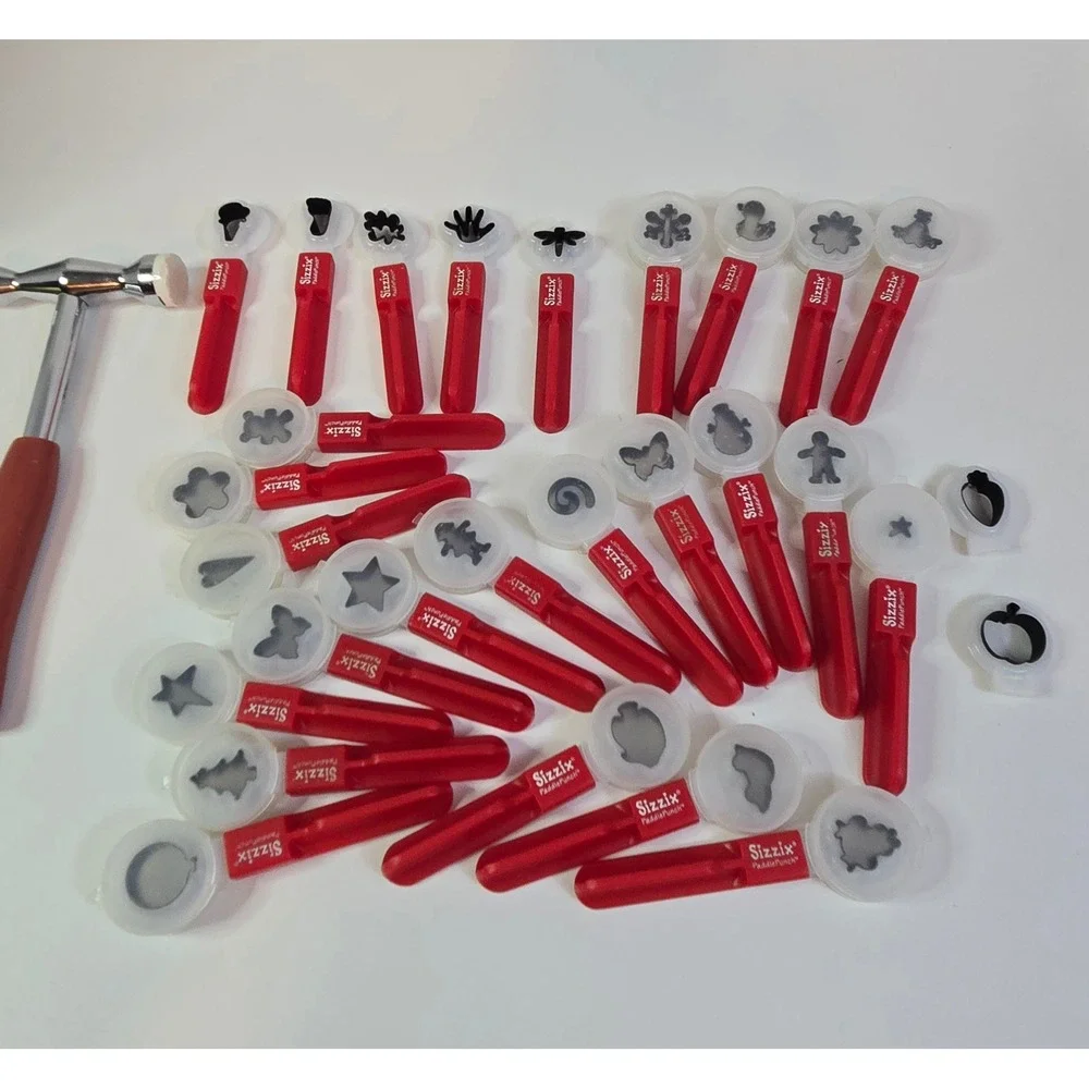Sizzix PaddlePunch Die Cut Tool Set with Hammer and Various Shapes Red White